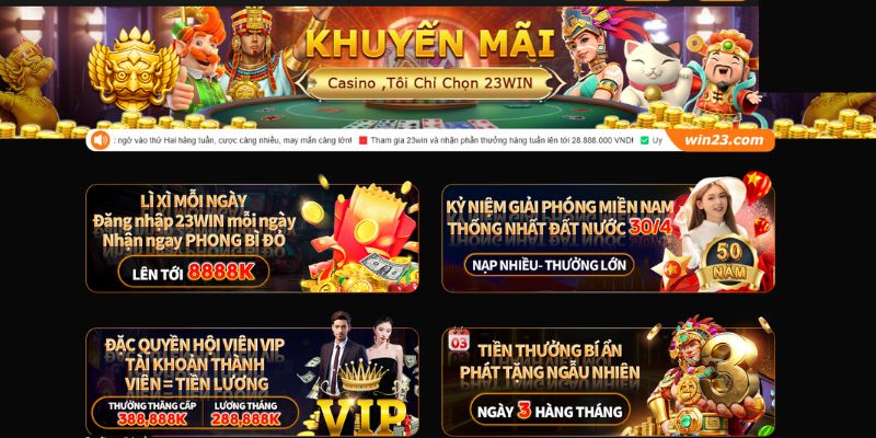 Nhiều chương trình khuyến mãi 23Win hấp dẫn cho sảnh cược Casino